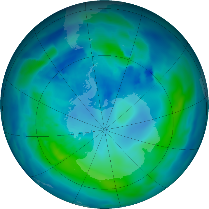 Antarctic ozone map for 29 March 2012